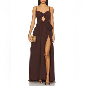 Chocolate Spaghetti-Strap Cutout Maxi Dress